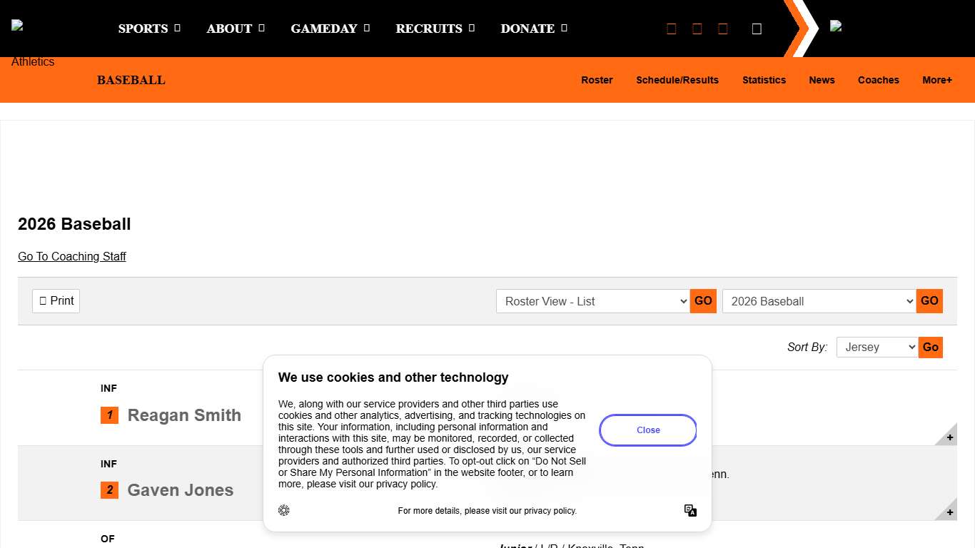 2026 Baseball Roster - Milligan University